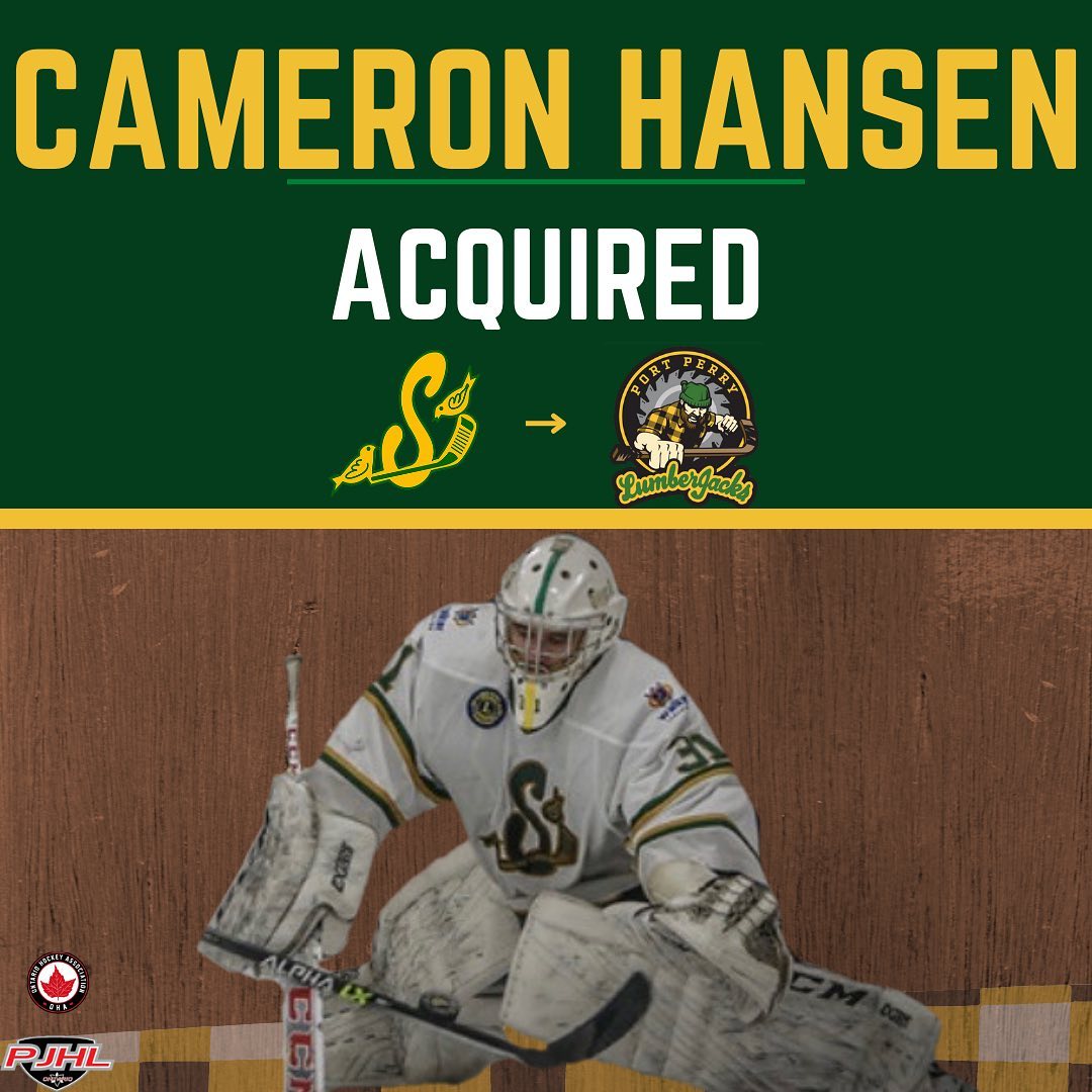 🚨ACQUIRED🚨

We have acquired OA goalie, Cameron Hansen from @staynersiskinsjrc 

During a playoff run last season with the Siskens, Hansen posted a .929 save percentage in 20 games.

Welcome to the LumberJacks Hansen!