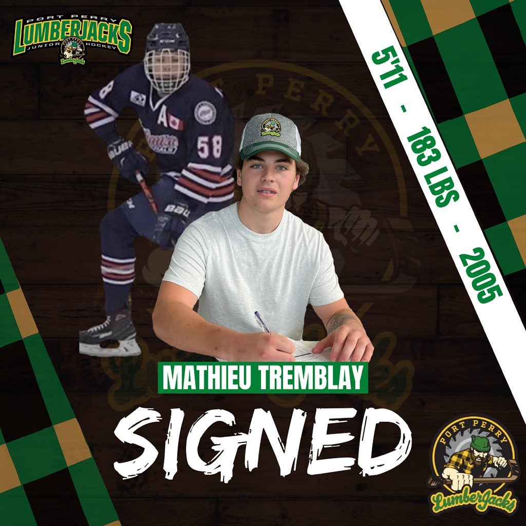 🚨SIGNING🚨

We are proud to announce the signing of 2005 born defencemen, Mathieu Tremblay.

Tremblay had an impressive showing at our Development camp and we are excited to have him apart of the LumberJacks. 

Welcome to Port Perry Tremblay!