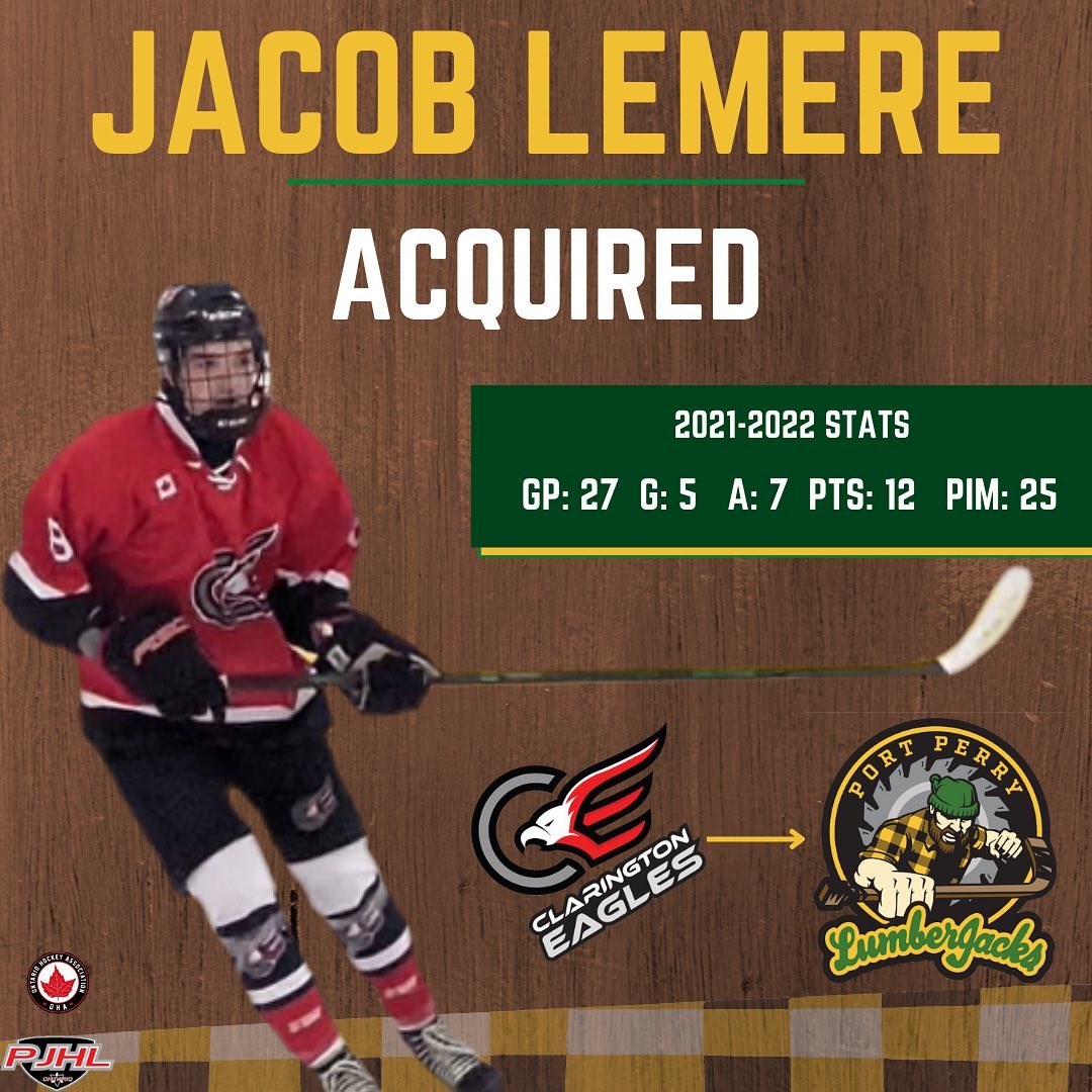 🚨TRADE🚨

We have acquired forward, Jacob Lemere from @eaglespjhl in exchange for PDF.

Lemere played in 27 games last season, tallying 12 points in his rookie campaign.

We are excited to welcome Lemere to the LumberJacks!