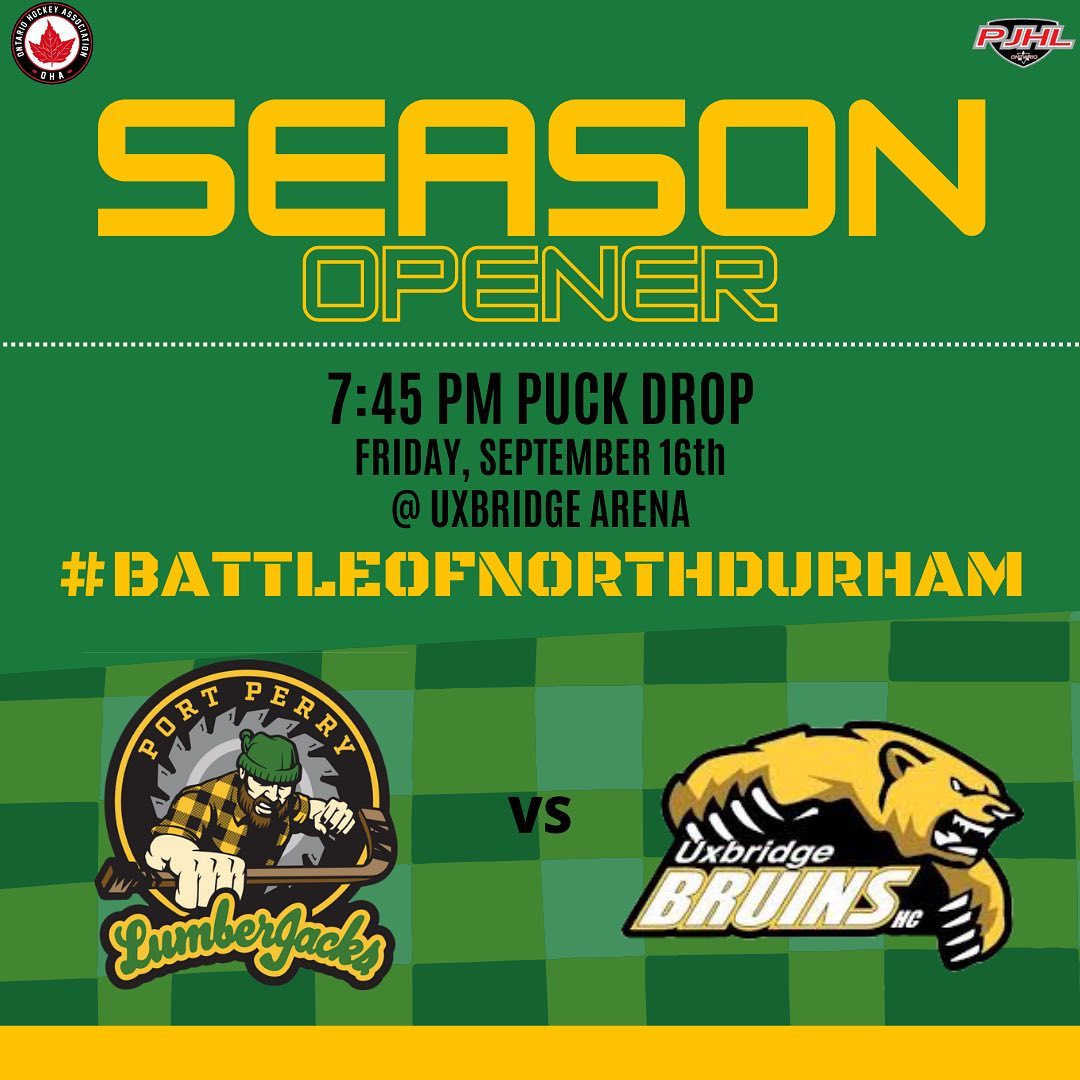 🚨GAME DAY🚨

We open up our first season as LumberJacks tonight in Uxbridge with the #BattleOfNorthDurham. 

One of the leagues richest rivalries goes head to head tonight and you don’t wanna miss it!

#GoLumberJacksGo