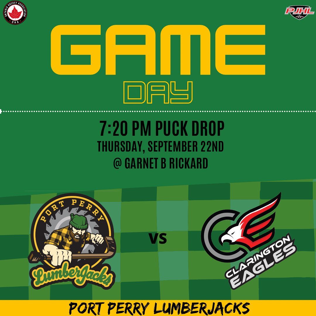 🚨GAME DAY🚨

We head down to Clarington tonight to face off against the @eaglespjhl! 

⏰: 7:20 PM
📍: Garnet B Rickard

#LumberJacks