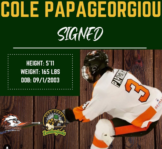 Cole Papageorgiou signed to Port Perry LumberJacks Height 5 feet, 11 inches, Weight 165 pounds, Date of Birth: September 1, 2005