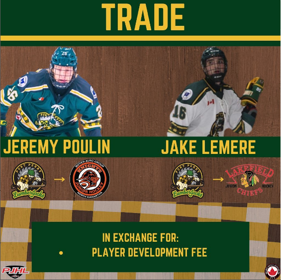 Jeremy Poulin and Jake Lemere traded in exchange for player development fee.